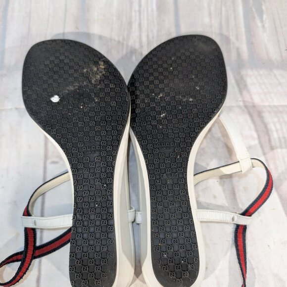 Gucci Women's White Sylvie Web Accent Leather T-Strap Sandals - Picture 7 of 9